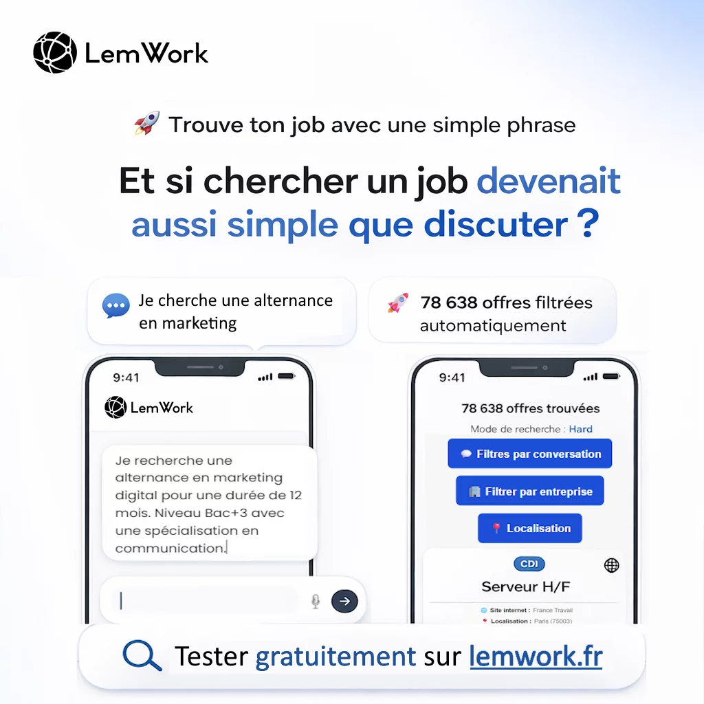 Visuel LemWork pour rechercher un emploi avec une simple phrase