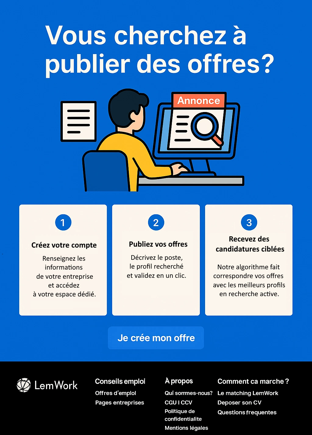 Illustration LemWork montrant la publication d’offres d’emploi pour les entreprises